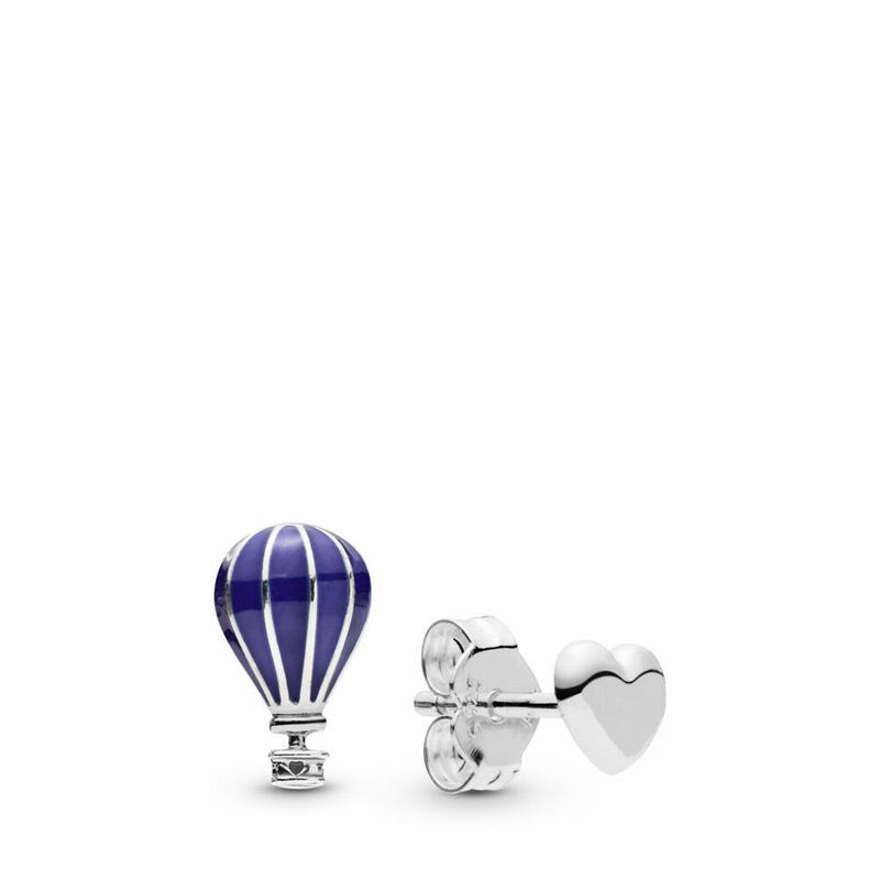 Pandora Hot Air Balloon & Heart Stud Earrings Ireland - Sterling Silver/Enamel/Blue - 041798POI